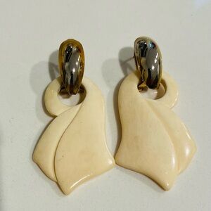 Antique/Vintage Real Carved Ivory Drop Dangle Pierced Earrings